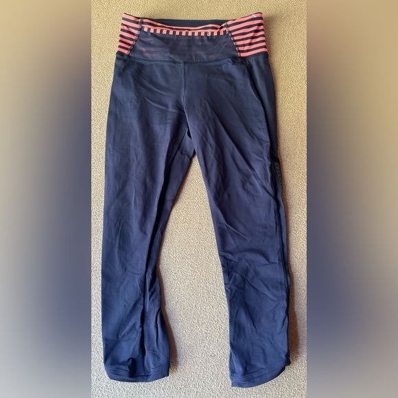 Lululemon Leggings Womens 4 Pace Pusher Cropped Blue Striped Zip Yoga Athletic - Picture 4 of 10